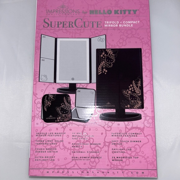 π Impressions Vanity Hello Kitty π Black Trifold Compact Makeup Mirror Set π - Picture 2 of 11
